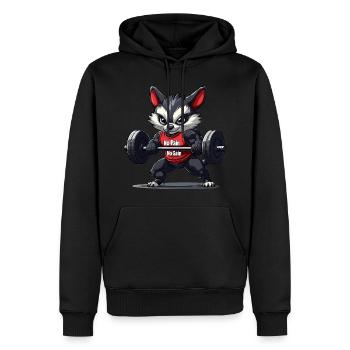 Ein Waschbär, der Kraftsport macht - Männer Premium Bio Hoodie - Schwarz - Vorne - Nico (187cm)