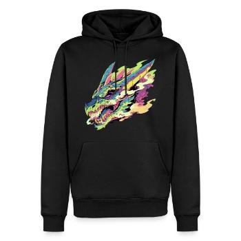 Ein bunter und stilisierter Drache - Männer Premium Bio Hoodie - Schwarz - Vorne - Nico (187cm)