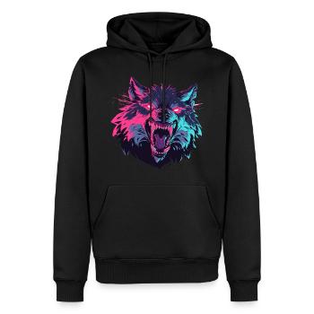 Wütender Wolfskopf im Pop-Art-Stil - Männer Premium Bio Hoodie - Schwarz - Vorne - Nico (187cm)