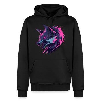 Loup féroce aux couleurs vives - Sweat à capuche Premium bio Homme - noir - Devant - Nico (187cm)