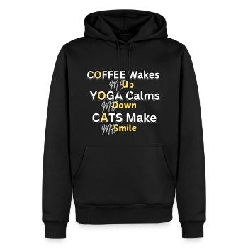 coffee yoga and cats make my day - Men’s Premium Organic Hoodie - black - Front - Nico (187cm)