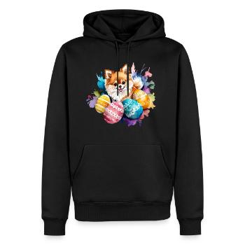 Poméranien Poméranien Aquarelle de Pâques - Sweat à capuche Premium bio Homme - noir - Devant - Nico (187cm)