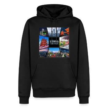 Tokyo, Japon, Asie, Collage, Horizon, Ville, Métropole - Sweat à capuche Premium bio Homme - noir - Devant - Nico (187cm)