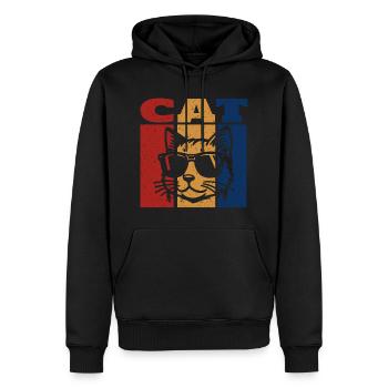 The Cool Cat Wearing Sunglasses Retro Design - Men’s Premium Organic Hoodie - black - Front - Nico (187cm)