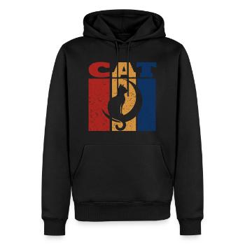 Cat On Crescent Moon Retro Design - Men’s Premium Organic Hoodie - black - Front - Nico (187cm)