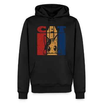 Spähende Katze Retro Design - Männer Premium Bio Hoodie - Schwarz - Vorne - Nico (187cm)