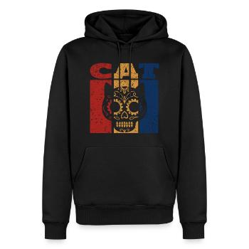 Crâne de sucre chat design rétro - Sweat à capuche Premium bio Homme - noir - Devant - Nico (187cm)