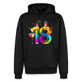 18. GEBURTSTAG - ACHTZEHN - VOLLJÄHRIG - ERWACHSEN - Männer Premium Bio Hoodie - Schwarz - Vorne - Nico (187cm)