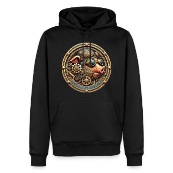 Des personnages de porc. Personnages de cochon amusants Steampunk - Sweat à capuche Premium bio Homme - noir - Devant - Nico (187cm)