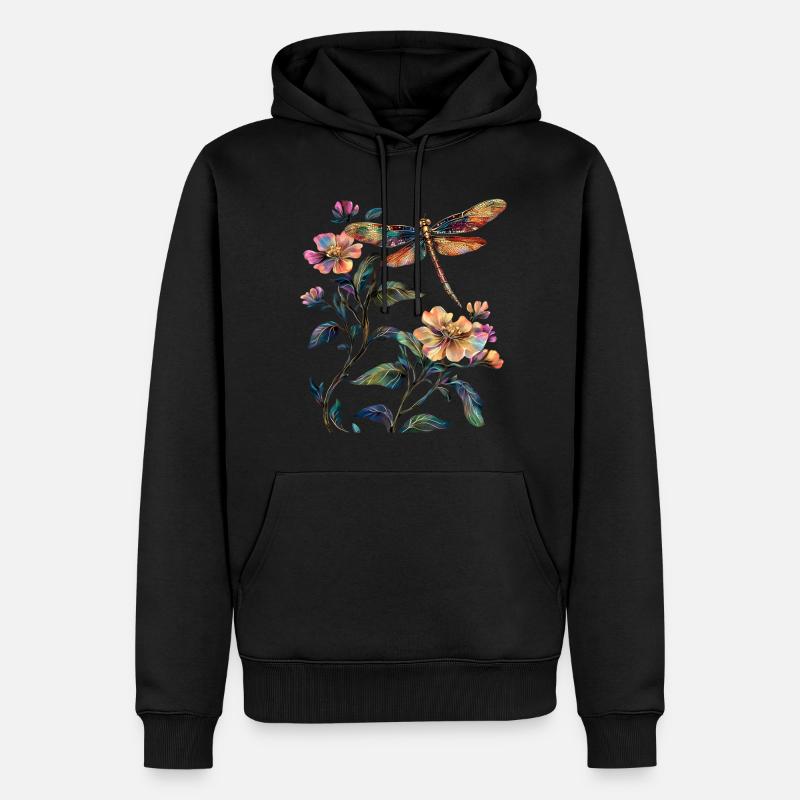 libellule fleurs insecte - Sweat à capuche Premium bio Homme - noir