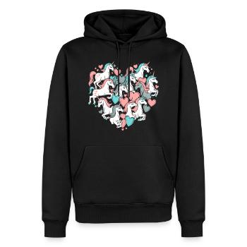 Einhorn Einhörner Herz Herzform Liebe Bunt Süß - Männer Premium Bio Hoodie - Schwarz - Vorne - Nico (187cm)