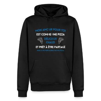 Mon amour pour toi est comme une pizza - Sweat à capuche Premium bio Homme - noir - Devant - Nico (187cm)
