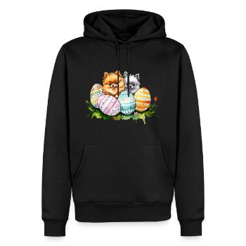 Poméranien Poméranien Aquarelle de Pâques - Sweat à capuche Premium bio Homme - noir - Devant - Nico (187cm)