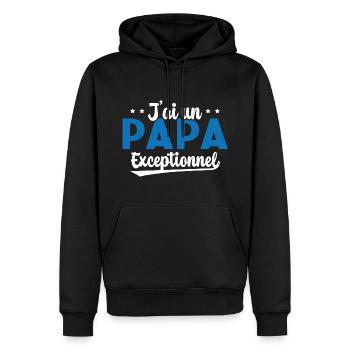 Fête des Pères - J'ai Un Papa Exceptionnel - Sweat à capuche Premium bio Homme - noir - Devant - Nico (187cm)