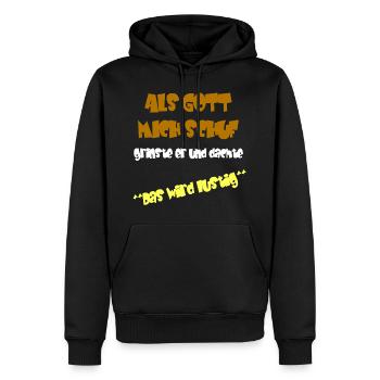Als Gott mich schuf grinste er, lustiges T-Shirt - Männer Premium Bio Hoodie - Schwarz - Vorne - Nico (187cm)
