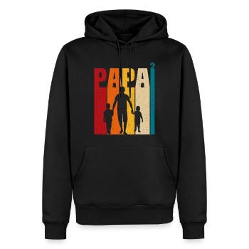 père avec deux fils papa et fils cadeau papa - Sweat à capuche Premium bio Homme - noir - Devant - Nico (187cm)