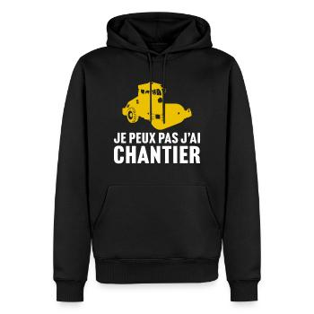 je peux pas j'ai chantier - rouleau compacteur - Sweat à capuche Premium bio Homme - noir - Devant - Nico (187cm)