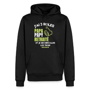 J'ai 3 rôles papa papy et retraité et j'assure - Sweat à capuche Premium bio Homme - noir - Devant - Nico (187cm)