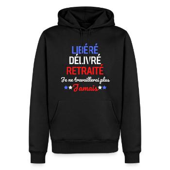 libéré délivré retraité je ne travaillerai plus - Sweat à capuche Premium bio Homme - noir - Devant - Nico (187cm)