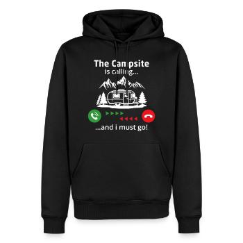 Der Campingplatz ruft und ich muss gehen - Männer Premium Bio Hoodie - Schwarz - Vorne - Nico (187cm)