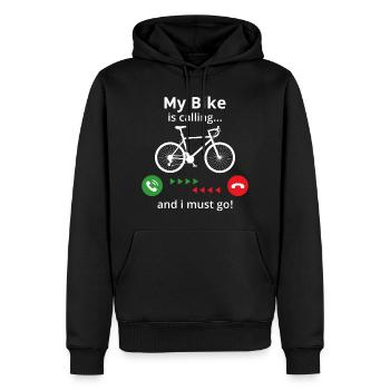 Mon vélo m’appelle et je dois y aller ! T-shirt cyclisme - Sweat à capuche Premium bio Homme - noir - Devant - Nico (187cm)
