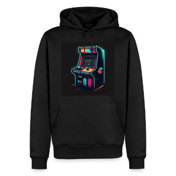 90s Gaming Cabinet - KI-generierte Kunstserie - Männer Premium Bio Hoodie - Schwarz - Vorne - Nico (187cm)