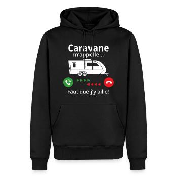 caravane m'appelle... faut que j'y aille ! - Sweat à capuche Premium bio Homme - noir - Devant - Nico (187cm)
