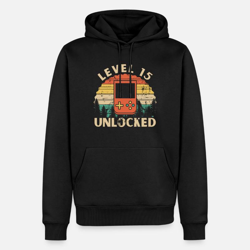 Level 15 freigeschaltet - Männer Premium Bio Hoodie - Schwarz