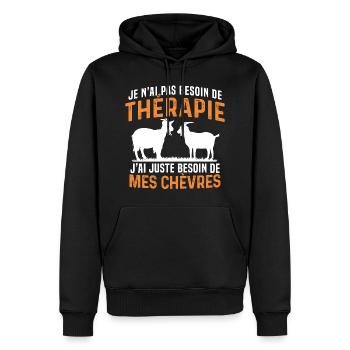besoin de mes chèvres cadeau chèvre - Sweat à capuche Premium bio Homme - noir - Devant - Nico (187cm)