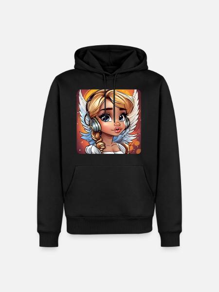 Niedlicher Engel mit Kopfhörer - Männer Premium Bio Hoodie - Schwarz