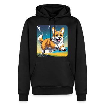 Mignon chien gallois Corgi - Sweat à capuche Premium bio Homme - noir - Devant - Nico (187cm)