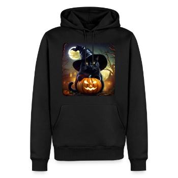 Chat noir avec chapeau magique et citrouille effrayante - Sweat à capuche Premium bio Homme - noir - Devant - Nico (187cm)