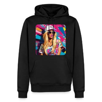 Fille blonde sexy portant des lunettes de soleil - Sweat à capuche Premium bio Homme - noir - Devant - Nico (187cm)