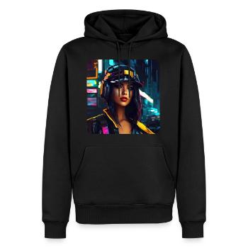 Cooles Graffiti Hip Hop Girl Street mit Kopfhörer - Männer Premium Bio Hoodie - Schwarz - Vorne - Nico (187cm)