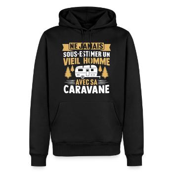 un vieil homme avec sa caravane - Sweat à capuche Premium bio Homme - noir - Devant - Nico (187cm)