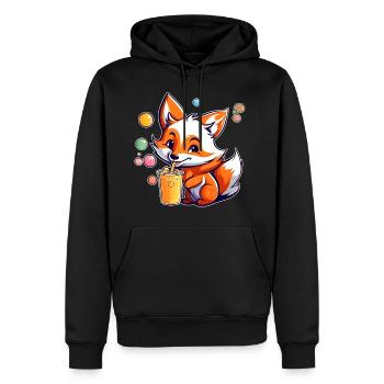 Niedlicher Fuchs mit Bubble Tea - Männer Premium Bio Hoodie - Schwarz - Vorne - Nico (187cm)