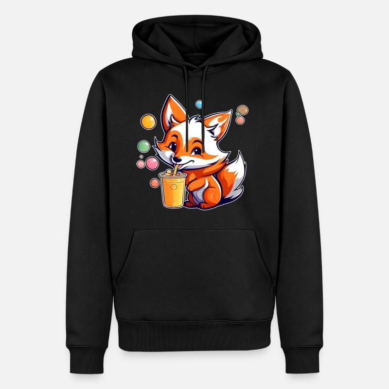 Niedlicher Fuchs mit Bubble Tea - Männer Premium Bio Hoodie - Schwarz