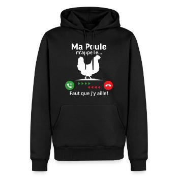 ma poule m'appelle faut quẹ j'y aille! - Sweat à capuche Premium bio Homme - noir - Devant - Nico (187cm)