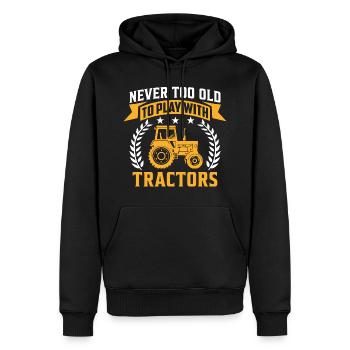 Nie zu alt, um mit Traktoren zu spielen Lustiger Bauer - Männer Premium Bio Hoodie - Schwarz - Vorne - Nico (187cm)