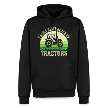 leicht von Traktoren abgelenkt - Männer Premium Bio Hoodie - Schwarz - Vorne - Nico (187cm)