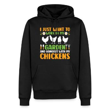 Travailler dans mon jardin et passer du temps avec mes poules - Sweat à capuche Premium bio Homme - noir - Devant - Nico (187cm)