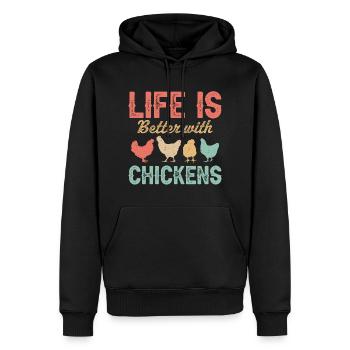La vie est meilleure avec des poulets - Sweat à capuche Premium bio Homme - noir - Devant - Nico (187cm)