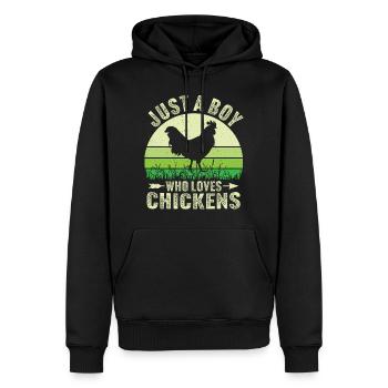 Juste un garçon qui aime les poulets - Sweat à capuche Premium bio Homme - noir - Devant - Nico (187cm)