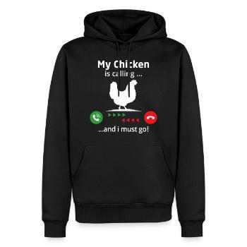 Mon poulet m’appelle et je dois y aller - Sweat à capuche Premium bio Homme - noir - Devant - Nico (187cm)