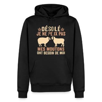 mes moutons ont besoin de moi - Sweat à capuche Premium bio Homme - noir - Devant - Nico (187cm)