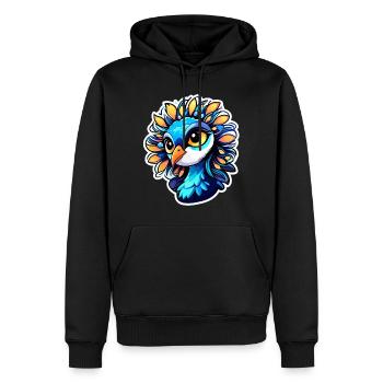 Dessin d’oiseau paon - Sweat à capuche Premium bio Homme - noir - Devant - Nico (187cm)
