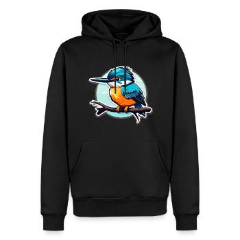 Dessin d’oiseau martin-pêcheur - Sweat à capuche Premium bio Homme - noir - Devant - Nico (187cm)