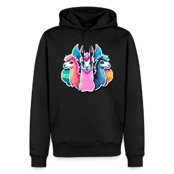 Illustration d’alpaga lama - Sweat à capuche Premium bio Homme - noir - Devant - Nico (187cm)