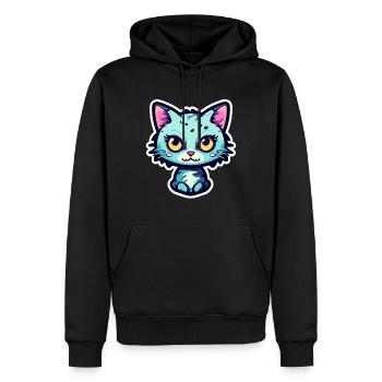 Illustration de chat mignon - Sweat à capuche Premium bio Homme - noir - Devant - Nico (187cm)