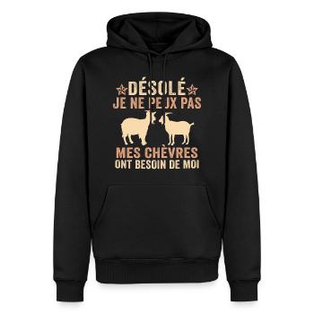 Mes chèvres ont besoin de moi - Sweat à capuche Premium bio Homme - noir - Devant - Nico (187cm)